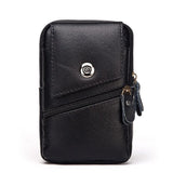 Man Waist Pocket Cow Leather Mobile Phone Package Double Zippers Wallet