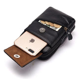 Man Waist Pocket Cow Leather Mobile Phone Package Double Zippers Wallet