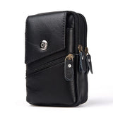 Man Waist Pocket Cow Leather Mobile Phone Package Double Zippers Wallet