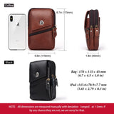 Man Waist Pocket Cow Leather Mobile Phone Package Double Zippers Wallet