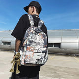 Large-Capacity Nylon Waterproof Backpack for Students, Graffiti Design
