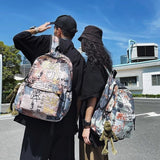 Large-Capacity Nylon Waterproof Backpack for Students, Graffiti Design