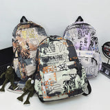 Large-Capacity Nylon Waterproof Backpack for Students, Graffiti Design