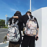 Large-Capacity Nylon Waterproof Backpack for Students, Graffiti Design