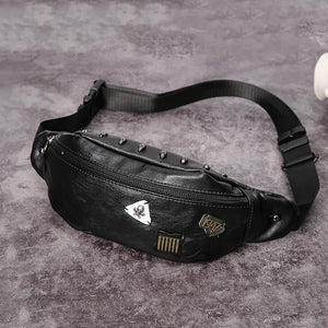 Leather Skull Chest Bag for Men Travel Crossbody Messenger Bag