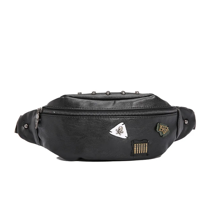 Leather Skull Chest Bag for Men Travel Crossbody Messenger Bag