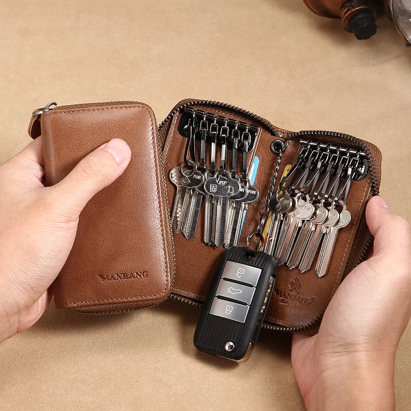Vintage Leather Key Wallet Keychain Zipper Key Case Bag