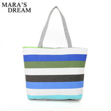 Mara's Dream Canvas Shopper Bag Striped Rainbow Beach Bags Tote Women Ladies Gir