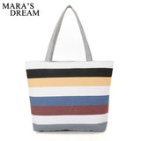 Mara's Dream Canvas Shopper Bag Striped Rainbow Beach Bags Tote Women Ladies Gir