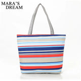 Mara's Dream Canvas Shopper Bag Striped Rainbow Beach Bags Tote Women Ladies Gir