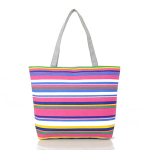 Mara's Dream Canvas Shopper Bag Striped Rainbow Beach Bags Tote Women Ladies Gir