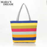 Mara's Dream Canvas Shopper Bag Striped Rainbow Beach Bags Tote Women Ladies Gir