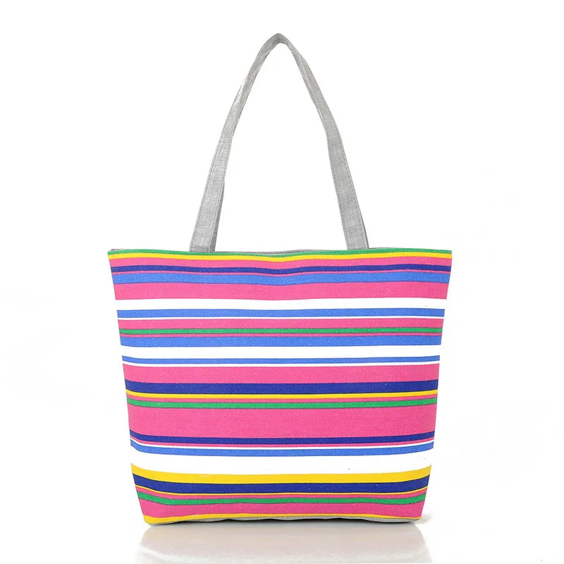 Mara's Dream Canvas Shopper Bag Striped Rainbow Beach Bags Tote Women Ladies Gir