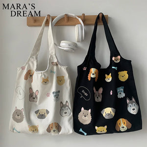 Mara's Dog Cartoon Canvas Tote Shoulder Bag