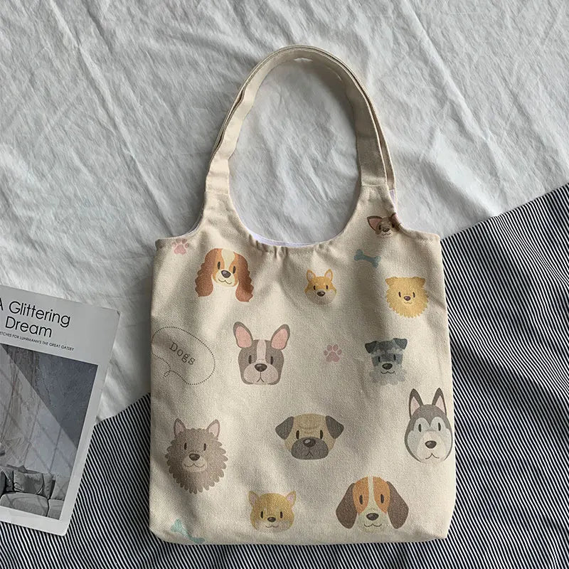 Mara's Dog Cartoon Canvas Tote Shoulder Bag