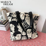 Mara's Dream Cartoon Painting Tote Shopping Bags Large Canvas Shoulder Bags
