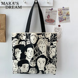 Mara's Dream Cartoon Painting Tote Shopping Bags Large Canvas Shoulder Bags
