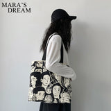 Mara's Dream Cartoon Painting Tote Shopping Bags Large Canvas Shoulder Bags