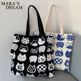 Mara's Dream Women Canvas Bags Cat Print Tote Shopping Bags