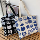 Mara's Dream Women Canvas Bags Cat Print Tote Shopping Bags