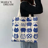Mara's Dream Women Canvas Bags Cat Print Tote Shopping Bags