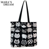 Mara's Dream Women Canvas Bags Cat Print Tote Shopping Bags