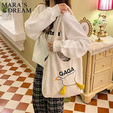 Mara's Dream Women's Duck Fabric Shoulder Bag Embroidery Shopper Bags For Girls
