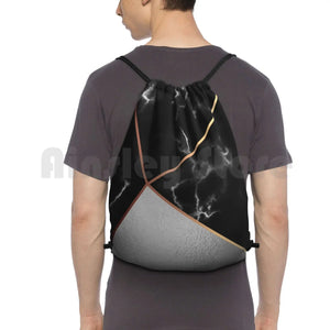 Marble Pattern Backpack Drawstring Gym Bag Geometric Colorful Abstract Graphics
