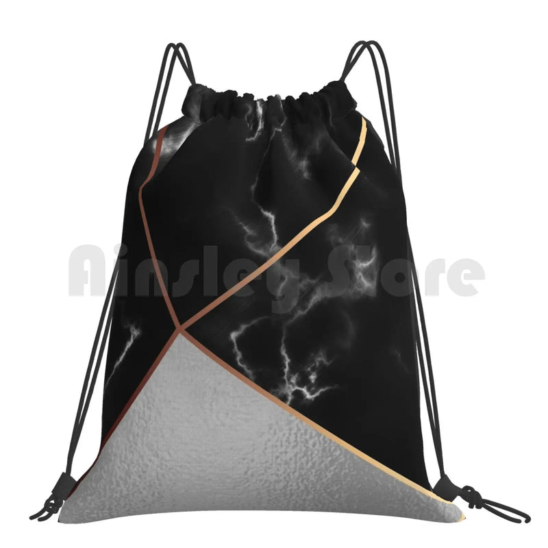 Marble Pattern Backpack Drawstring Gym Bag Geometric Colorful Abstract Graphics