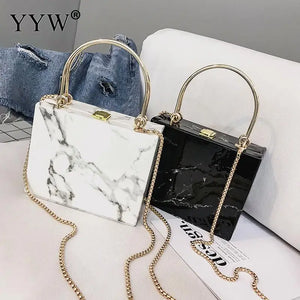 Marbling PVC Box Evening Bag Women Clutch Party Dress Purse