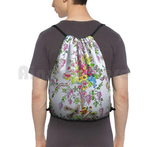 Marie Antoinette Boudoir Backpack Drawstring Bag Feathers Floral French