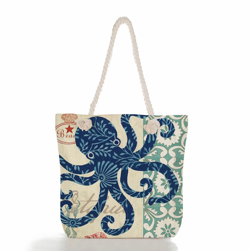 Octopus Shoulder Bag Linen Women High Capacity Beach Tote