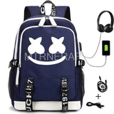 Marshmello Hot Game Backpack USB schoolbag Anime Cartoon Student Bag