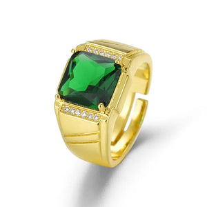 18k Filled Emerald Gemstone Open Ring for Men