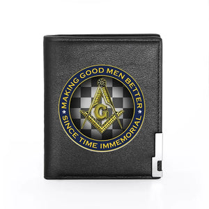 Masonic Man Leather Wallet Good Men Better Billfold Card Holder Money Bag