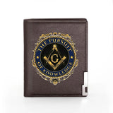 Masonic Man Leather Wallet Pursuit Of Knowledge Cover Billfold Slim