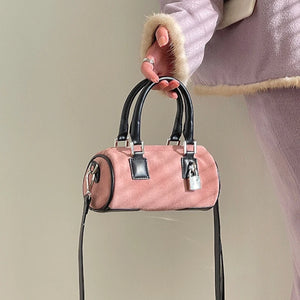 Matte Leather Women's Shoulder Bag Pink Clutch Handbag Lock Cylinder