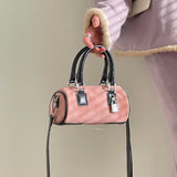 Matte Leather Women's Shoulder Bag Pink Clutch Handbag Lock Cylinder