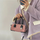 Matte Leather Women's Shoulder Bag Pink Clutch Handbag Lock Cylinder