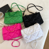 Matte Pink Rhombic Handbag Feather Down Bag Chain Tote Purse