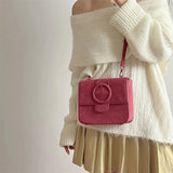 Pink PU Leather Shoulder Bag For Women Solid Ladies Messenger Small Square