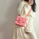 Pink PU Leather Shoulder Bag For Women Solid Ladies Messenger Small Square