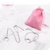 Mavis Hare 20mm Moon Necklace & Bracelet Set with Pink Bag