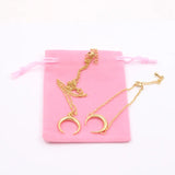 Mavis Hare 20mm Moon Necklace & Bracelet Set with Pink Bag