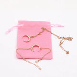 Mavis Hare 20mm Moon Necklace & Bracelet Set with Pink Bag