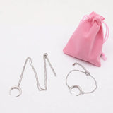 Mavis Hare 20mm Moon Necklace & Bracelet Set with Pink Bag