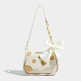 Maxdutti Casual Armpit Bag French Style Silk Bow Dot Leather Single Shoulder Bag