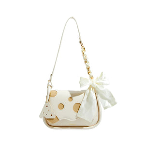 Maxdutti Casual Armpit Bag French Style Silk Bow Dot Leather Single Shoulder Bag