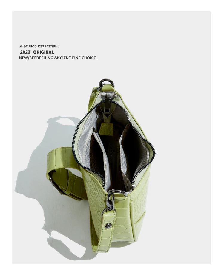 Maxdutti Crocodile Pattern Leather Casual Bag Women French Style