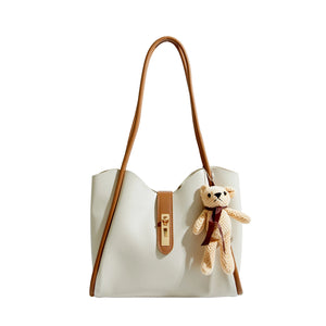 Maxdutti England Style Bag Contrast Bears PU Leather Large Capacity Shoulder Bag